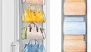 Purse Storage with 5 Pockets, Over the Door Purse Organizer, Towel Rack for Rolled Towels Large Capacity with 2 Hooks Bathroom Towel Holder Space Saving for RV/Camper/Dorm-Grey