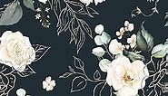 BaoHArtHome Floral Wallpaper Paper Peel and Stick Contact Paper Removable Black Gold Leaf Boho Easy Peel Off Vinyl Wallpaper Self Adhesive for Bedroom Living Cabinet Room 17.7in x 9.8ft