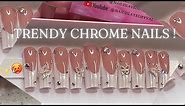 PRETTY 😍 White chrome nails ! How to apply chrome | press on nails tutorial for beginners