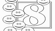 Number eight with smiling faces coloring page printable game