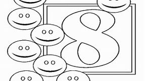 Number eight with smiling faces coloring page printable game