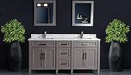 Vanity Art 72 Inch Double Sink Bathroom Vanity with Mirror | Carrara Marble Stone Top Storage Bathroom Organizer Cabinet with Dovetailed Drawer, Soft Closing Doors, Brushed Nickel Handles, VA2072-DG