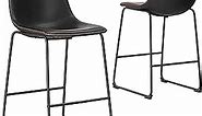 Sweetcrispy Counter Height Bar Stools Set of 2, Modern Counter Stool Faux Leather Barstools with Back, 26 inch Seat Height Island Stools Countertop Comfortable Black Bar Chairs with Metal Legs