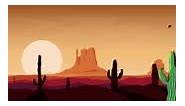 Traveling on western desert. Sunset. Rocks. Cacti. 4K. GIF animation.