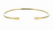 Smooth 14K Gold Fill Cuff Bracelet with Hammered Ends, Skinny Gold Bangle with Hammered Ends by Lotus Stone Design (Medium, Gold)