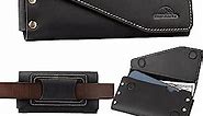 Topstache Leather Phone Holster with Belt Loop, Magnetic Closure Cell Phone Case Card Holder Wallet,Leather Phone Pouch for iPhone 14 Pro,Galaxy S23(Fits Phone with Otterbox Case on) L,Black