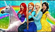 DISNEY PRINCESS MAGICAL UNICORN RIDE (with Frozen Elsa, Anna, Ariel and Belle)