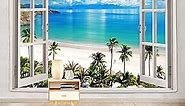 Ocean Beach Tapestry, Hawaii Sea Nature Fake Faux Window Art Tapestries Wall Hanging For Bedroom College Dorm Living Tropical Summer Room Office Decor 60X40" Aesthetic Poster