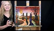 Learn How to Paint WITCHY WOMEN with Acrylic - Paint and Sip at Home- Autumn Step by Step Tutorial