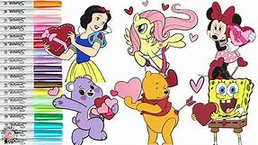Valentine's Day Coloring Book Compilation for Kids Barbie Care Bears SpongeBob Disney Princess