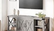coucheta 58 Inch TV Stand for TV up to 50 60 65 Inches, Farmhouse Wood TV Cabinet Entertainment Center with Storage and Adjustable Shelves (Grey)