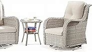 MeetLeisure Outdoor Swivel Rocker Wicker Chairs Set of 3, High Back Swivel Patio Chairs Wicker Furniture Set, 2PCS Rattan Swivel Rocking Chair with Side Table(Light Grey/Beige)