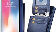 VANAVAGY iPhone Xs/iPhone X Wallet Case for Women and Men,Leather Magnetic Clasp Flip Folio Phone Cover with Credit Card Holder and Coin Pocket,Navy Blue