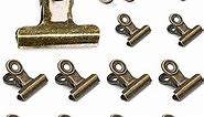 YUCHIYA 12 Pack Metal Clips with 12 Push-pins for Corkboard,Bulldog Clips for Hanging Pictures,Small Hinge Clips for Crafts,Mini Binder Clips Paper File Clamps for Office School(1.5 Inch,Bronze)