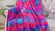 NEWCOSPLAY Super Soft Throw Blanket Deep Purple Rainbow Premium Silky Flannel Fleece Leaves Pattern Lightweight Bed Blanket All Season Use (Deep Purple Rainbow, Throw(50"x60"))