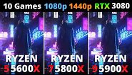Ryzen 5 5600X vs Ryzen 7 5800X vs Ryzen 9 5900X - Performance Comparison 10 Games 1080p and 1440p