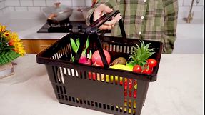 Set of 20 Shopping Baskets with Handles Plastic Grocery Baskets 16.9 x 11.8 x 9 Inch Portable Shop Basket Bulk for Retail Stores Supermarket Grocery Shopping (Black)