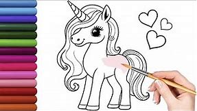 How To Draw A Unicorn 🦄 Drawing And Coloring A Cute Unicorn 🌈 Glitter Drawings For Kids