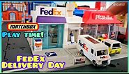 PLAY TIME! Matchbox Fedex truck Delivering packages around the Matchbox Action Drivers city Sets!