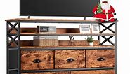EnHomee Wide Dresser TV Stand for Bedroom 5 Drawer Dresser for Bedroom with Wood Shelves Entertainment Center with Fabric Drawers TV Dresser for Closet Living Room, Rustic Brown
