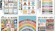12 Boho Spanish Posters For Classroom Decorations For Preschool Teachers - Spanish Classroom Posters Elementary, Spanish Learning For Kids Educational Posters, Bilingual Learning Spanish For Kids
