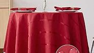 UKOMIUT Round Plaid Table Cloth Waterproof Checkered Jacquard Tablecloth, Elegance Wrinkle Resistant Woven Decorative Grid Fabric Table Cover for Kitchen Dining or Outdoor (Red, 60 Inch Round)