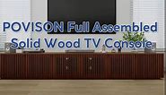 POVISON Modern Solid Wood TV Stand, Black Entertainment Center for 75+ inch TV, 95'' Media Console with Storage for Living Room Bedroom, Farmhouse Low TV Cabinet, Partial Assembly Required