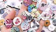 200pcs Vintage Round Wooden Buttons Vintage Flower Painting Wooden Craft Buttons 2 Holes Mixed Random Flower Painting Buttons for DIY Sewing Craft Decorative