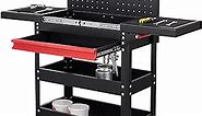 WTRAVEL Tool Cart on Wheels, 3 Tier Rolling Tool Cart with Drawer and Sliding Top, Steel Tool Cart for Warehouse, Workshop, Garage