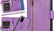 Samsung Note 20 Wallets Case for Women/Men,Leather Protective Case with Card Holder Strap Money Pouch Detachable Magnet Cover Galaxy Note 20 Flip Case Folio Zipper Purse Phone Case Purse Purple