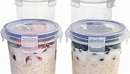 Overnight Oats Container with Lids (4-Piece set) - 16 oz Plastic Containers with Lids - Oatmeal Container to go | Portable Cereal and Milk Container on the go | Airtight Snap Lock Storage Jars