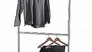 Simple Trending Double Rod Clothing Garment Rack, Rolling Clothes Organizer on Wheels for Hanging Clothes, Chrome