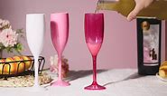 XUWAIDSGN 10 Pack Hot Pink Champagne Flutes Acrylic Toasting Drinksing Champagne Flute High Stem Champagne Flute Hot Pink Glasses Unbreakable Reusable for Wedding Bridal Shower Bachelorette Party