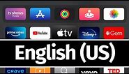 How do I change the language on Apple TV to English (US)?