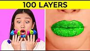 100 LAYERS CHALLENGE || 1000 Coats of Nails, Lipstick, Makeup! DARE GAME by 123 GO!CHALLENGE