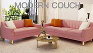 Leltsen Luxurious Modern Velvet Sofa Set 3+2 Seater Pink Couches for Living Room- Ergonomic Design, Multiple Color Options, Sturdy Gold Metal Legs (Pink, 3+2)