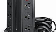 Power Strip Surge Protector, 10 Ft Extension Cord with 12 AC Multiple Outlets 4 USB (1 USB C), SMALLRT Power Tower Desktop Charging Station, Home Dorm Room Office Essentials, Desk Accessories Black