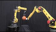 FANUC M-10i A and Arc Mate 100iC Robots Demonstrate Coordinated Motion on a Basketball