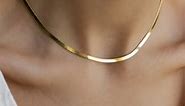 Gold Herringbone Chain Necklace Flat Snake Omega Necklace