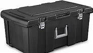 Sterilite Footlocker, Stackable Storage Bin with Latching Lid, Wheels and Handle, Plastic Rolling Container to Organize Basement, Black, 1-Pack