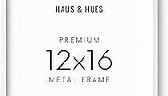 HAUS AND HUES 12x16 Picture Frame White - Frame for 12x16 Print White Frame, 12x16 Poster Frame White Picture Frame, White Art Frame 12x16 White Frame, 12 by 16 White Frame Set (White Aluminum Frame)