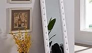 Crystal Tufted Floor Mirror Full Length, 63"LX22"W Wall Mirror Full Length, Standing Mirror Full Length, Full Length Wall Mirror With Faux Wood Frame, Full Length Mirrors for Bedroom - White