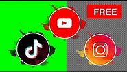 Instagram, youtube, TikTok logo animation | green screen, transparent background