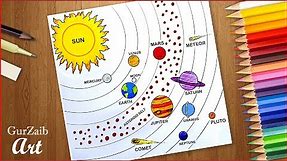 How to draw solar system diagram drawing || very easy way - step by step