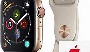 Apple Watch Series 4 (GPS + Cellular, 44mm) - Gold Stainless Steel Case with Stone Sport Band with AppleCare+ Bundle
