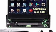 7 inch Flip-Out Single Din Touchscreen Car Stereo Android 10.0 Car Radio with Bluetooth Detachable Panel in Dash GPS Navigation Head Unit 1 Din Video Player WiFi Screen Mirror 32GB ROM+External Mic