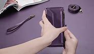 Crossbody for iPhone 15 Case Wallet【RFID Blocking】with 7-Card Holder Zipper Bills Slot, Soft PU Leather Magnetic Flip Folio Wristlet Shoulder Strap for iPhone 15 Wallet Case for Women, Purple