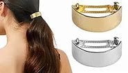 FRDTLUTHW Hair Clips Ponytail Holder, Metal Barrettes Ponytail Cuff for Women Girls(Gold & Silver, pack of 2)