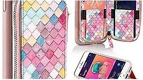 ZVE Wallet Case for Apple iPhone 6 Plus and iPhone 6s Plus, 5.5 inch, Zipper Wallet Case with Credit Card Holder Slot Handbag Purse Print Cover for Apple iphone 6 plus/ 6s Plus 5.5 inch - Mermaid Wall
