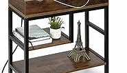 Hadulcet Side Table with USB Ports and Outlets, Narrow Sofa End Table with Storage Shelf for Small Spaces, Bedside Table Nightstand with Charging Station Rustic Brown